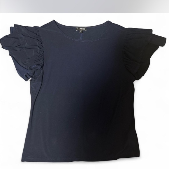 Express Women's navy Ruffle Sleeve Top - Picture 1 of 2